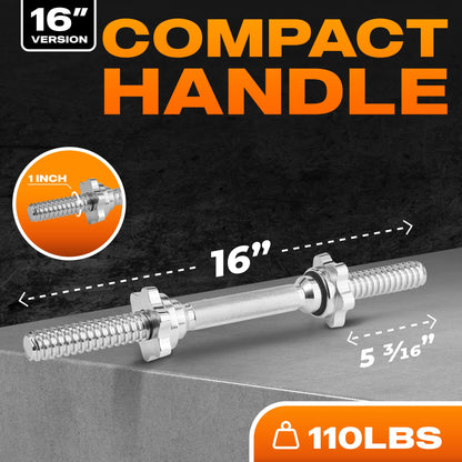 Yes4All Pair of Threaded Dumbbell Handles 14/16/18/24 inch, Chrome/Rubber Grip, Fit 1” Plates, Weight Bar Connector