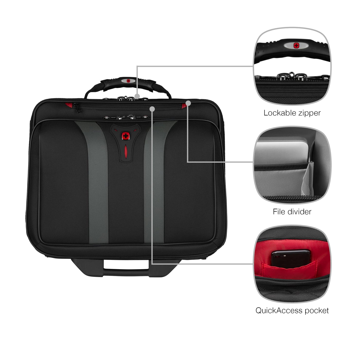 Wenger 600659 Granada 15.6 Inch Wheeled Laptop Case, Padded Laptop Compartment and Overnight Compartment in Black/Grey (24 Litre)