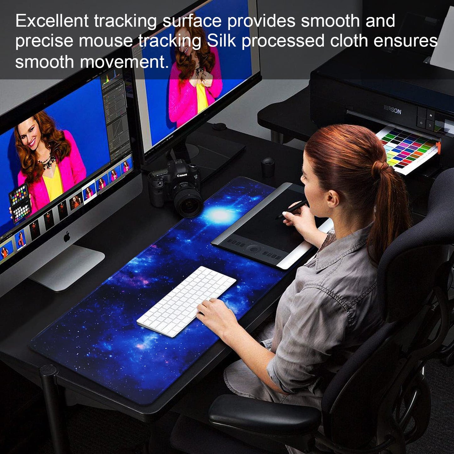 Jahosin Large Gaming Mouse Pad with Stitched Edges,[70x30cm] Extended Mouse Pad with Non-Slip Natural Rubber Base for Gamer/Desktop/Office/Home 70x30 Bluespace04