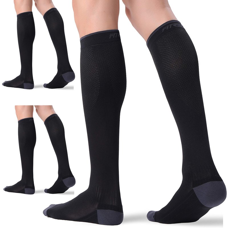 FITRELL 3 Pairs Compression Socks for Women and Men 20-30mmHg- Circulation and Muscle Support Socks for Travel, Running, Nurse, Knee High, Medical BLACK L/XL