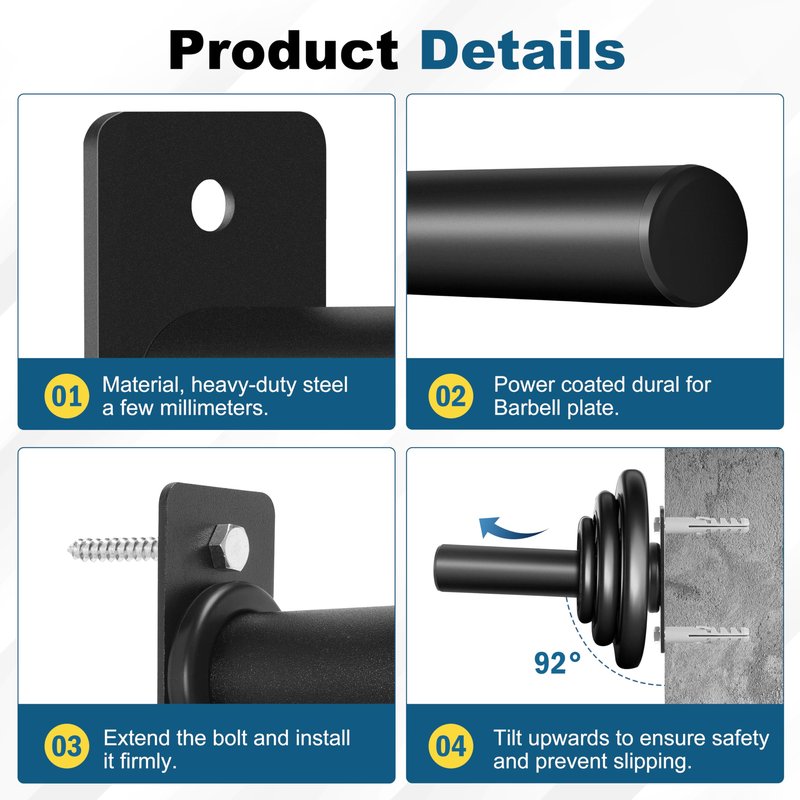 EVERYMATE Weight Plate Holder: Wall Mounted Weight Rack Storage for Olympic Weight Plate,Home Gym Organizer