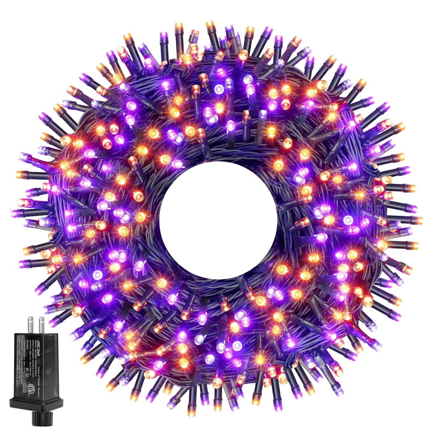 Ollny Halloween Lights Outdoor, 300 LED 100FT Orange and Purple Halloween Decorations with 8 Modes Timer, Plug in String Lights for Indoor Outside House Yard Party
