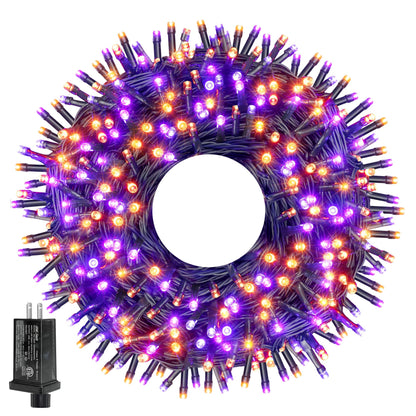Ollny Halloween Lights Outdoor, 300 LED 100FT Orange and Purple Halloween Decorations with 8 Modes Timer, Plug in String Lights for Indoor Outside House Yard Party