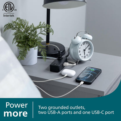 Philips 6 Outlet Power Strip Surge Protector, 6 Ft Power Cord, Designer Braided Extension Cord, Flat Plug, Perfect for Office or Home Décor, 1080 Joules, White, SPC3054WA/37