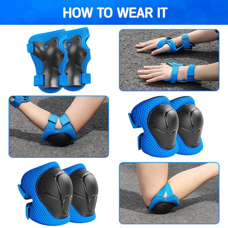 Kids Protective Gear Set Wemfg Knee Pads for Kids 7-13 Years Toddler Knee and Elbow Pads with Wrist Guards 3 in 1 for Skating Cycling Bike Rollerblading Scooter(Blue)