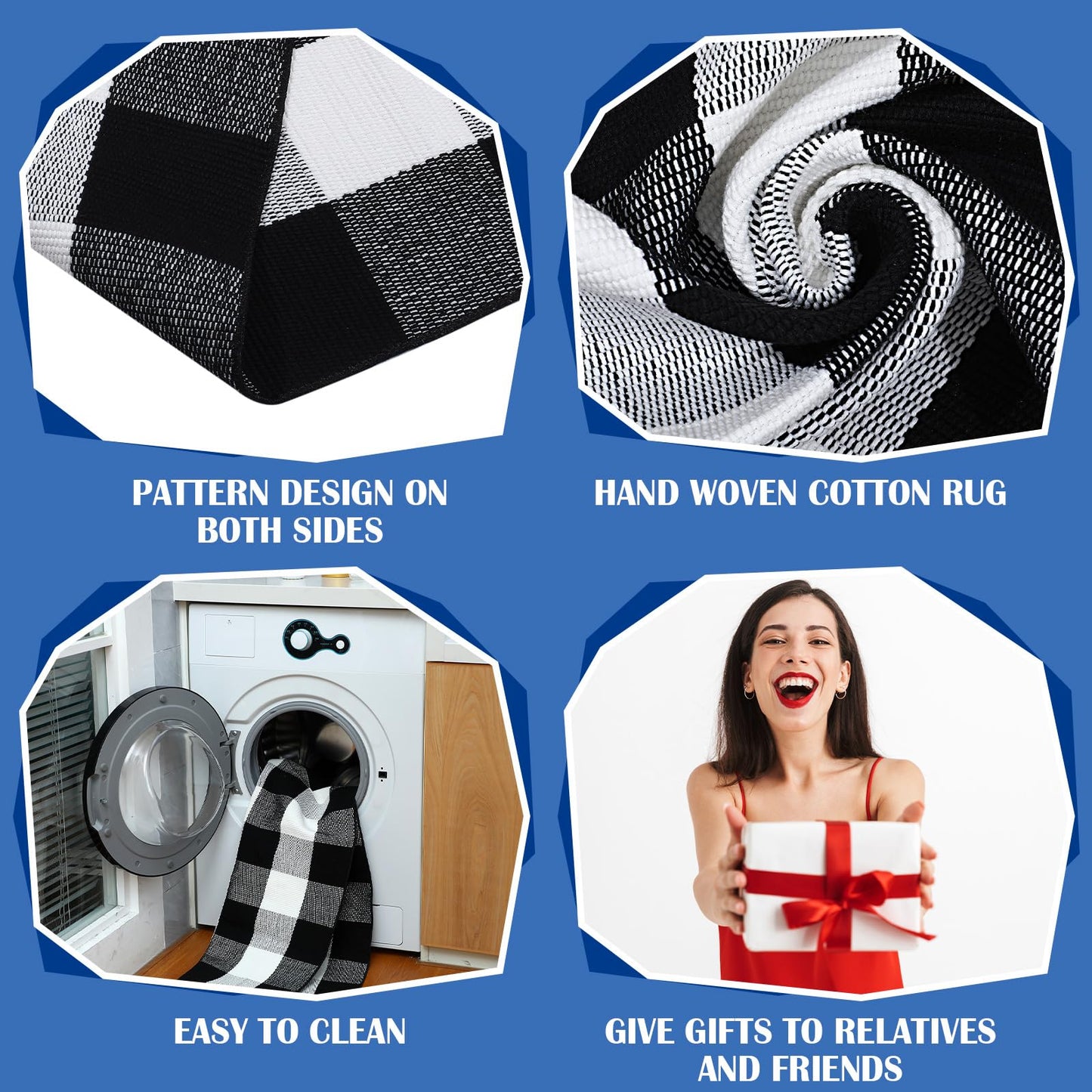 Geelin 2 Pcs Hey Y'all Welcome Mat 30'' x 18" and 43'' x 27.5'' Black White Buffalo Plaid Checkered Rug Layered Front Door Mat for Indoor Outdoor Entrance Home Coir Doormats Decor