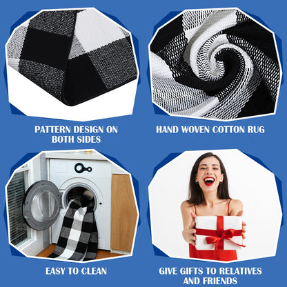 Geelin 2 Pcs Hey Y'all Welcome Mat 30'' x 18" and 43'' x 27.5'' Black White Buffalo Plaid Checkered Rug Layered Front Door Mat for Indoor Outdoor Entrance Home Coir Doormats Decor