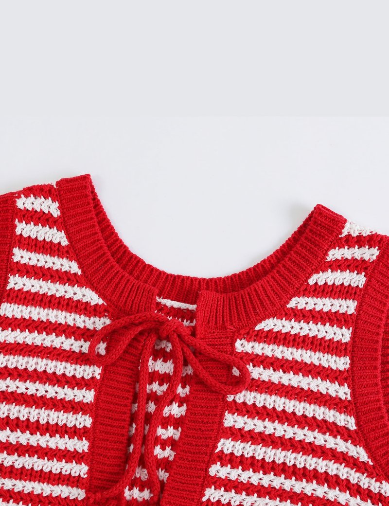 Silly Turtle Sweater Vest Women Casual Sleeveless Crochet Tops Color Block Tie Back Knit Tank Tops(0508-Red-XS)
