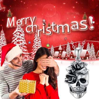 Seiyang Skull Necklace for Women Sterling Silver Goth Skulls Rose Pendant Halloween Necklaces Skull Jewelry Gift for Women Men Halloween (Rose Skulls Necklace)