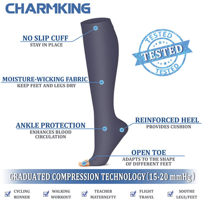 CHARMKING 3 Pairs Copper Compression Socks for Women & Men Circulation 15-20 mmHg is Best for All Day Wear Running Nurse