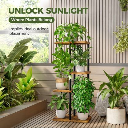 Bamworld Plant Stand Indoor, Corner 4 Tier Metal Plant Shelf for Multiple Plants, Tiered Flower Pot Stands for Patio Garden Balcony Living Room Bedroom, Brown