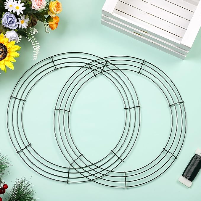 Fovths12 Pack Christmas Wire Wreath Ring 14 Inches Metal Wire Wreath Frame with Floral Wires Green DIY Floral Crafts for Xmas Halloween New Year Holiday Valentines Day Decor