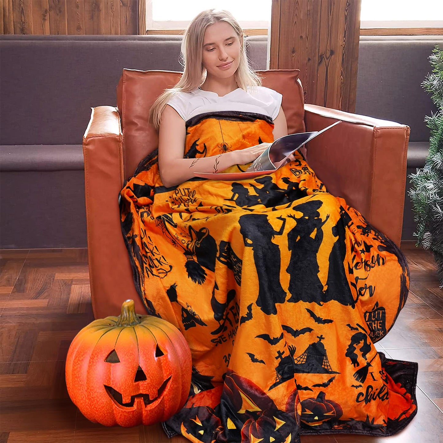 Metawu Witch Blanket Halloween Throw Blankets for Women Witch Flannel Fleece Blankets for Couch Sofa Bed Chair Decor Halloween Decorations Blanket 50x60in