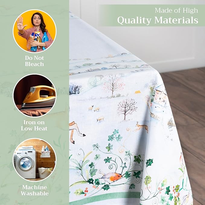Maison d' Hermine Table Cloth Rectangle Table 100% Cotton 70 x 108 Inches Fall Tablecloth Reusable Everyday Use for Thanksgiving Christmas Decorations Dining Farmhouse Party (Snowy World)