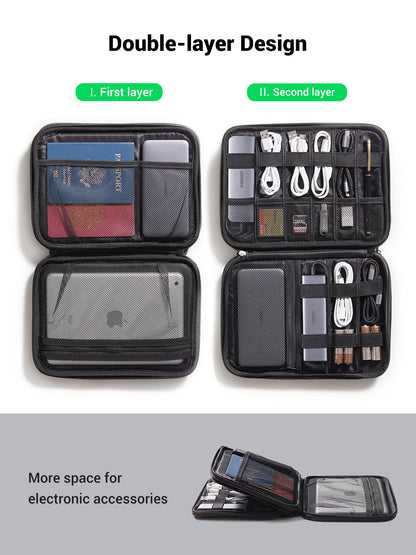 UGREEN Travel Accessories, Portable Bag Electronics Organiser Large Capacity Tech Pouch Compatible with Small Gadget USB Charging Cable Charger Adapter Power Bank Hard Drive SD Card(M)
