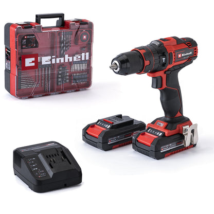 Einhell Power X-Change 40Nm Cordless Drill Driver With Battery And Charger - 18V, 3-in-1 Combi Drill, Hammer Drill And Screwdriver - TE-CD 18/40 Li-i Impact Drill Set With 69 Pc Accessory Kit