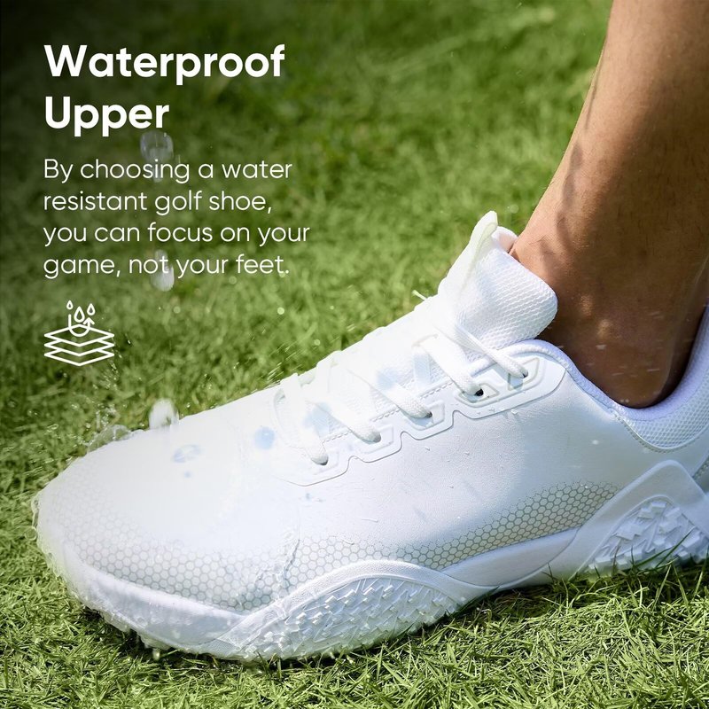 TEOHRW Wide Golf Shoes for Men Spikeless Professional Outdoor Waterproof Golfing Footwears Sneakers with Arch Support White Grey