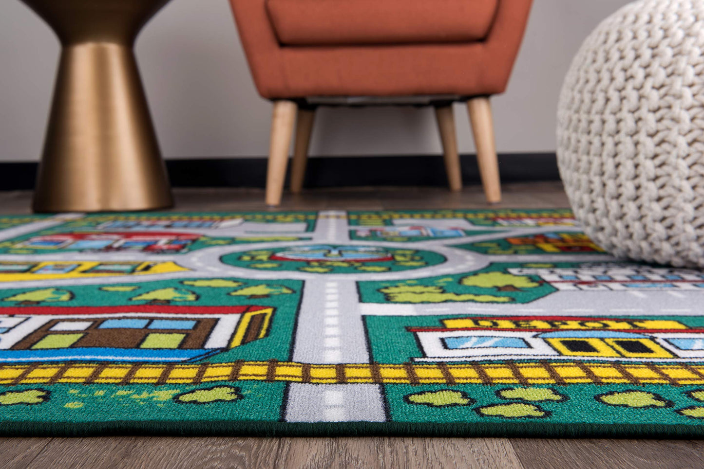 Rugshop Kids Educational Learning City Life Road Non Skid (Non Slip) Area Rug 3'3" x 4'7" Green