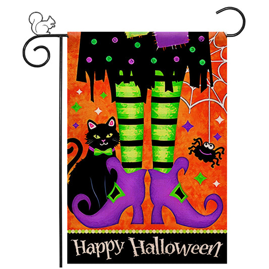 Halloween Garden Flag 12×18 Inch Rustic Black Farmhouse Decor for Seasonal Holiday Yard (Halloween Flag 12"X18" C)