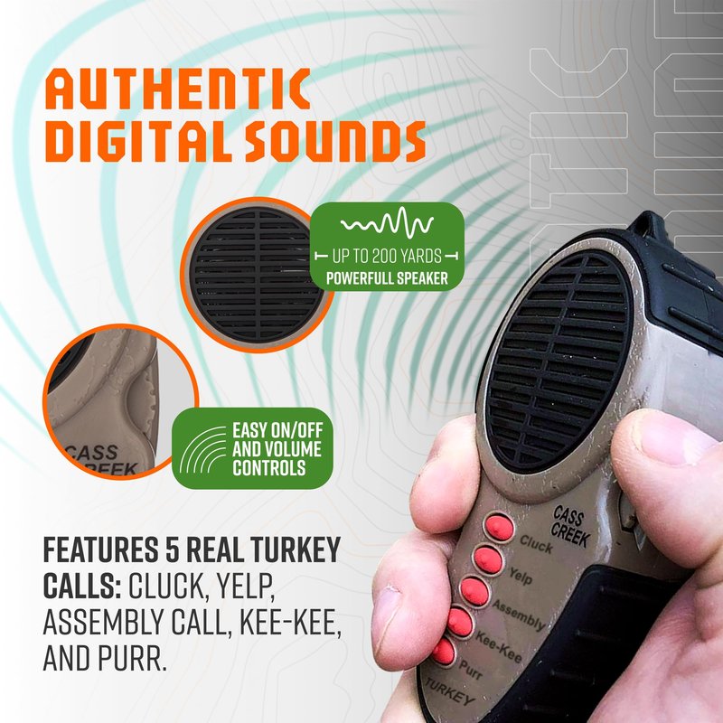 Cass Creek Ergo Electronic Turkey Call, Compact Hunting Caller with Authentic Digital Sounds, Loud and Portable Game Call for Beginners and Experts