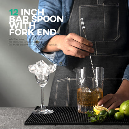 Homestia 3-Pcs Silver Muddler & Mixing Tool Set, 10'' Muddler, 12'' Cocktail Spoon & 1 OZ/2 OZ Double Jigger, Bar Tool Set for Beverages Drinks, Stainless Steel Bar Set Housewarming Gift