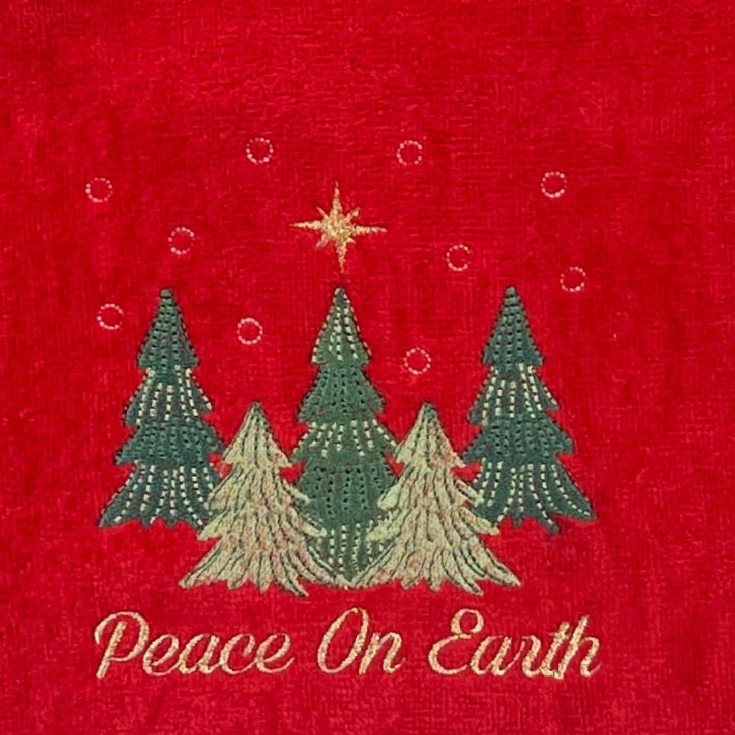 Serafina Home Christmas Hand Towels for Bathroom – Set of 2 Red 100% Cotton Embroidered Christmas Trees & “Peace On Earth” Phrase Design – 25 x 16” Decorative Holiday Bath & Kitchen Towels