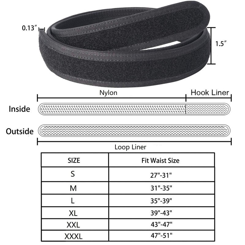 Vianyer 1.5" Inner Belt Loop Liner Belt for Tactical/Duty Outer Belt No Scratch No Metal Buckleless Mechanics Belt M