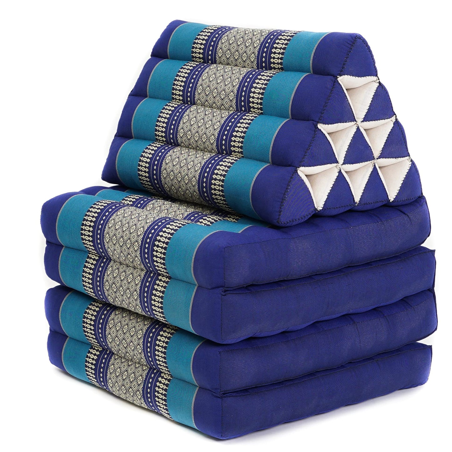 Leewadee Comfortable Japanese Floor Mattress - Thai Floor Bed with Triangle Cushion - Futon Mattress - XL Extra Long Thai Massage Mat, 89 x 20 inches, Blue, Kapok Filling