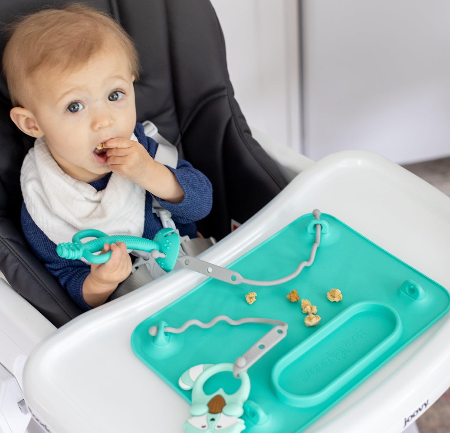 Busy Baby Teething Spoon - 2-in-1 Teether and Training Spoon for Self Feeding, Dishwasher Safe, BPA Free, Food Grade Silicone (Blue)