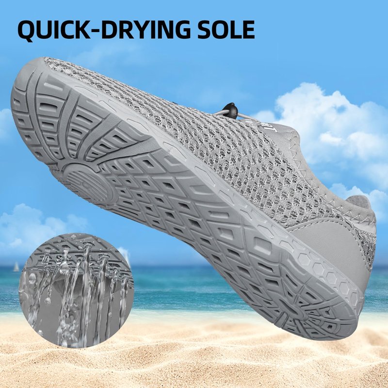 DOUSSPRT Men's Water Shoes Quick Drying Sports Aqua Shoes AllGrey Size 13