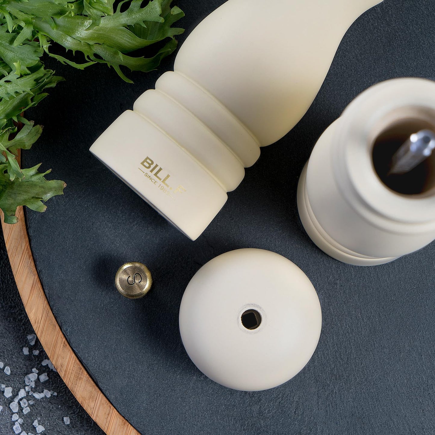 BF BILL.F SINCE 1983 Salt and Pepper Mill Set, Wooden Pepper Mill, Set of 2 Manual Salt Pepper Shaker Mill, Refillable, 7 Inches (Cream Set)