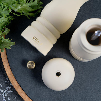 BF BILL.F SINCE 1983 Salt and Pepper Mill Set, Wooden Pepper Mill, Set of 2 Manual Salt Pepper Shaker Mill, Refillable, 7 Inches (Cream Set)