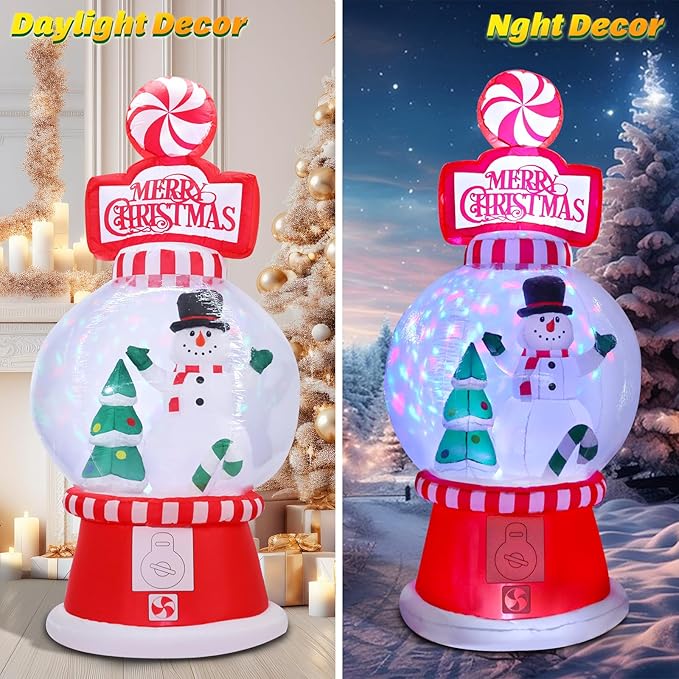 Vigdur 8 Ft Christmas Inflatables Outdoor Decorations, Blow up Inflatable Gashapon Machine with LED Lights for Indoor Outdoor Garden Yard Patio Lawn Xmas Holiday Party Roof Décor