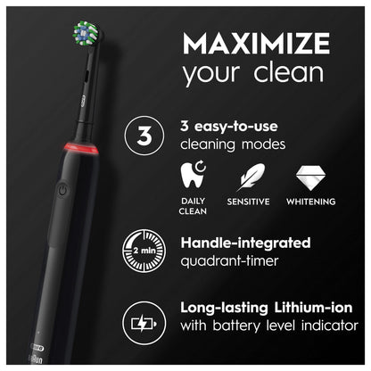 Oral-B Pro 3 2x Electric Toothbrushes For Adults, Gifts For Women / Men, 2 Handles & 2 Cross Action Toothbrush Heads, 3 Modes, Teeth Whitening, 2 Pin Plug, 3900, Black & Pink