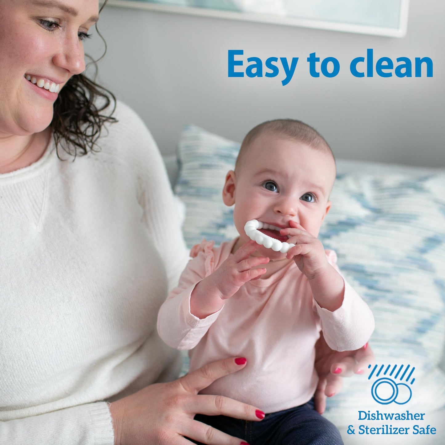 Dr. Brown's Flexees Beaded Teether Rings, 100% Silicone, Soft & Easy to Hold, Encourages Self-Soothe, 3 Pack, Blue, Light Blue, Black, BPA Free, 3m+