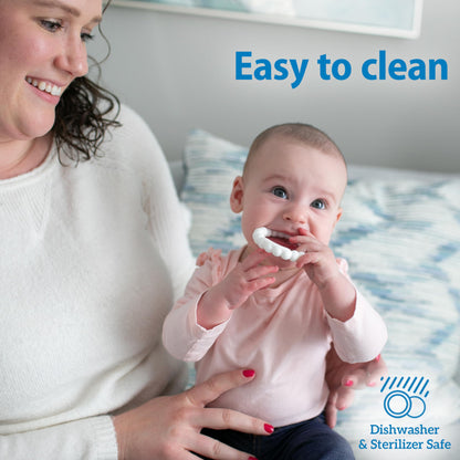 Dr. Brown's Flexees Beaded Teether Rings, 100% Silicone, Soft & Easy to Hold, Encourages Self-Soothe, 3 Pack, Blue, Light Blue, Black, BPA Free, 3m+