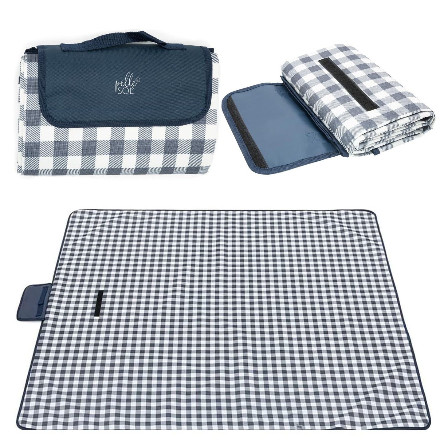 Pelle & Sol Picnic Blanket Waterproof, 200x140CM Foldable Picnic Mat - Outdoor Beach Blanket - Slip Resistant w/Carrying Handle - Sandproof & Washable Beach Mat for Garden, Hiking, Camping