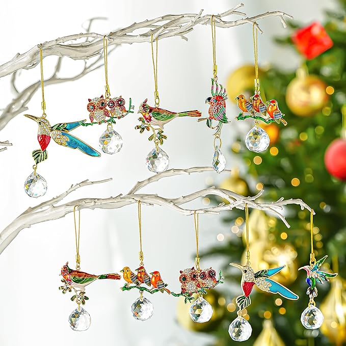 H&D HYALINE & DORA 6 Pack Owl Christmas Ornaments Mini Owl Hanging Crystal Ornament Christmas Decor Bird Ornaments for Xmas Tree Birthday Gift