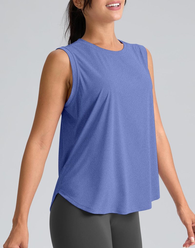 SANTINY Women's Sleeveless Workout Tops Breathable Lightweight Active Tennis Yoga Shirts Athletic Running Tank Tops for Women (Heather Blue_S)