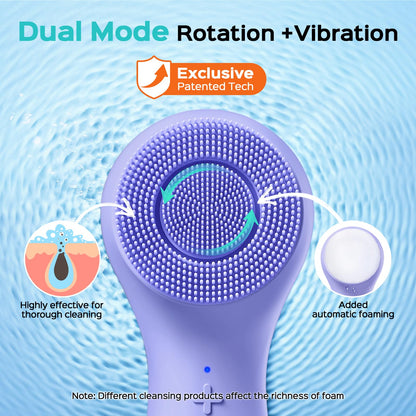 COSLUS Face Scrubber Facial Cleansing Brush: 2 in 1 Spin and Vibration Patented Tech, Silicone Electric Exfoliator Scrubber with Automatic Foaming, Waterproof Face Cleanser Brush for Men and Women