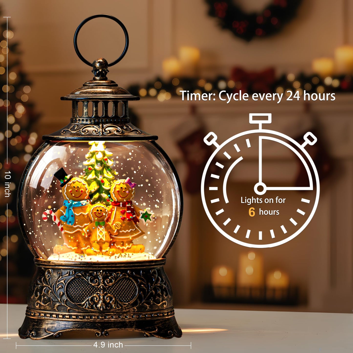 Christmas Snow Globe Water Lantern with Gingerbread Scene Battery Operated or USB Powered Musical Lighted Holiday Decoration for Tabletop Display for Family and Friends
