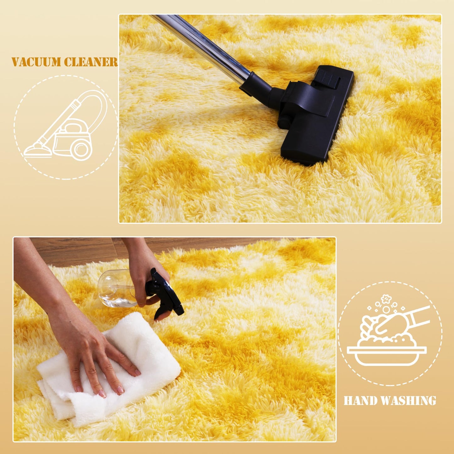 Large 8x10 Area Rugs for Living Room, Tie-Dyed Yellow Soft Shag Rug for Bedroom, Non-Slip Ultra Fluffy Rug, Modern Plush Carpet for Girls Boys Kids Room Dorm, Fuzzy Rug for Home Decor Aesthetic