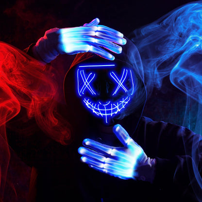 JOYIN Halloween Led Light Up Scary Mask and Gloves for Halloween Cosplay Costume (Blue), 3 Modes Glow in The Dark Mask for Adult Women Men Boys Girls Trick or Treat, Party Dress Up Accessories Gifts