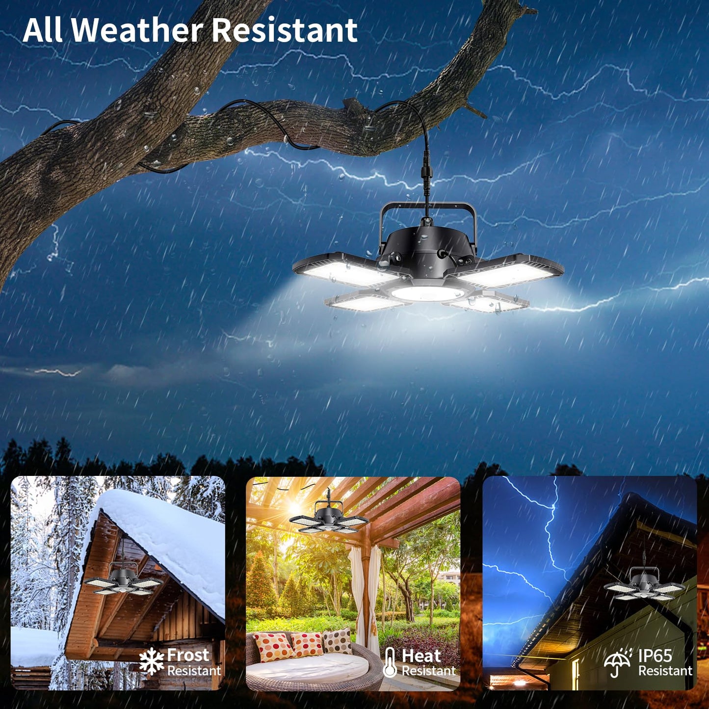 Auzev Solar Shed Light Indoor Outdoor Upgrade 176 LED 4 and 1 Heads Solar Powered Motion Sensor Pandent Daytime Work Lights with 4 Modes Remote Control Security lamp for Garage Gazebo Barn