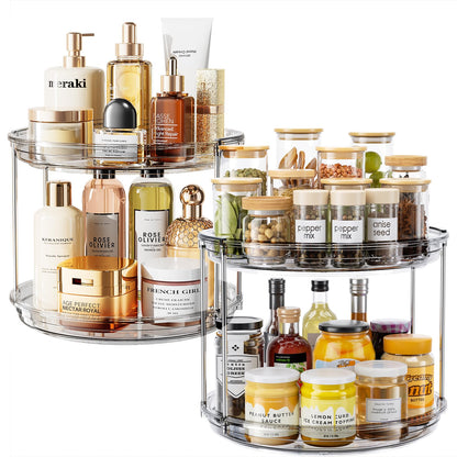 LAMU 2 Tier Lazy Susan Turntable Organizer 9.25'' Rotating Spice Rack Organization for Cabinet, Kitchen, Pantry, Countertop, Bathroom, Vanity, Medicine Cabinet Organizer, Clear