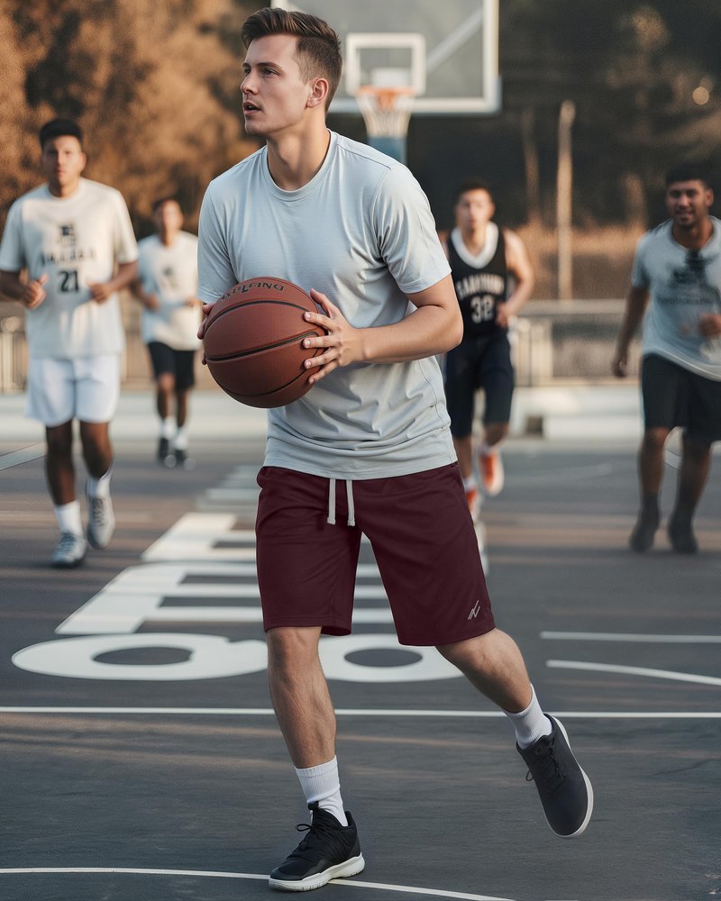 NY Threads Men's Athletic Shorts Quick Dry Loose-Fit Lightweight Running Workout Gym Shorts with Pockets, Small, Burgundy