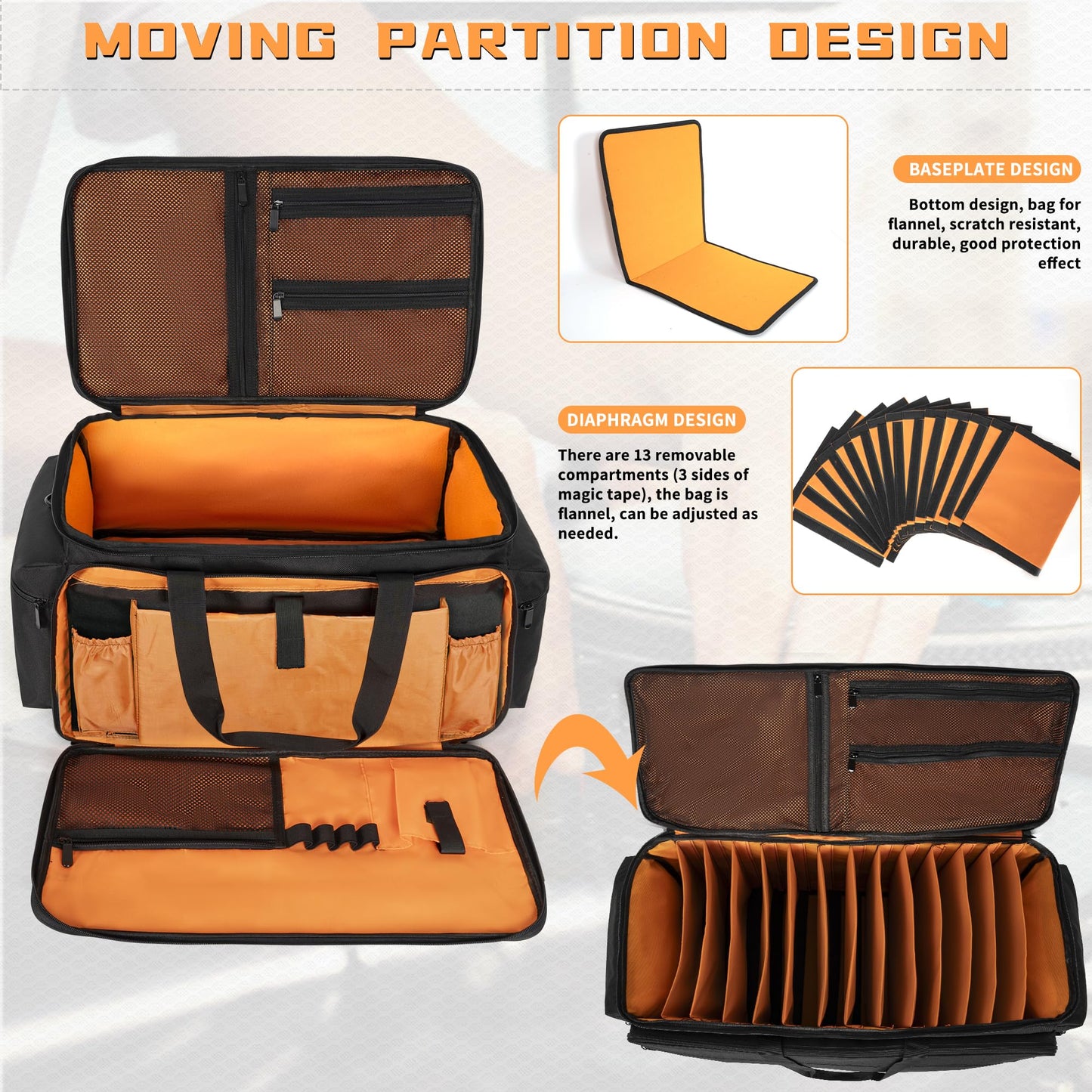 AKOZLIN Cable File Bag with Detachable Dividers, DJ Gig Bag Cord Organizer Case for Laptop,DJ Gear, Sound Instrument and Music Equipment Accessories Black Orange