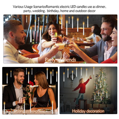 kakoya Flameless Floating Candles with Wand，20 Pcs Magic LED Hanging Taper Candles，Flickering Battery Operated Taper Candle with Wand Remote for Halloween Decorations Best Gift（White）