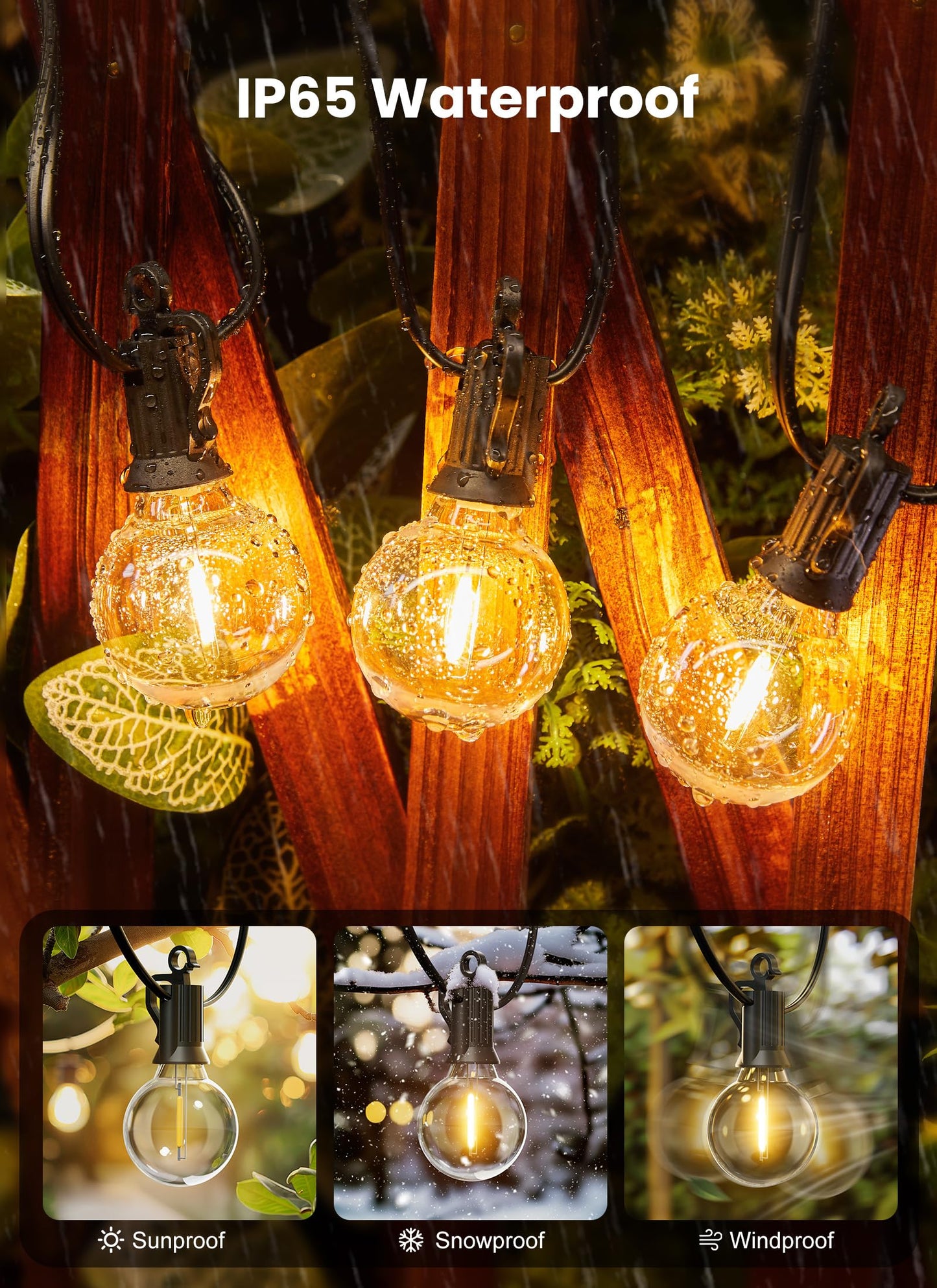 Brightown Outdoor String Lights - Connectable Dimmable LED Patio String Lights with G40 Globe Plastic Bulbs, All Weatherproof Hanging Lights for Outside Backyard Porch (50 ft - 25 LED Bulbs)