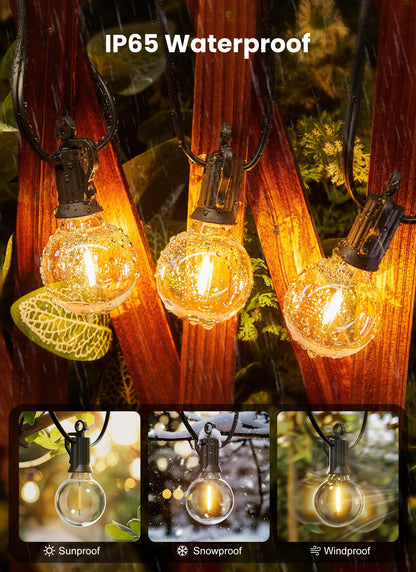 Brightown Outdoor String Lights - Connectable Dimmable LED Patio String Lights with G40 Globe Plastic Bulbs, All Weatherproof Hanging Lights for Outside Backyard Porch (50 ft - 25 LED Bulbs)